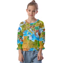 World Map Kids  Cuff Sleeve Top