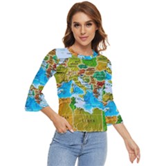 World Map Bell Sleeve Top