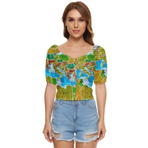 World Map Button Up Blouse by Ket1n9