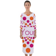 Be Yourself Pink Orange Dots Circular Quarter Sleeve Midi Bodycon Dress by Ket1n9