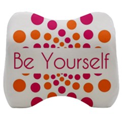 Be Yourself Pink Orange Dots Circular Velour Head Support Cushion by Ket1n9