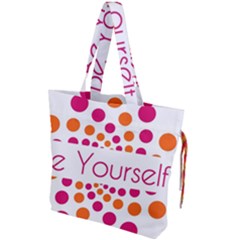 Be Yourself Pink Orange Dots Circular Drawstring Tote Bag by Ket1n9