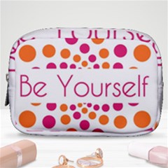 Be Yourself Pink Orange Dots Circular Make Up Pouch (small) by Ket1n9