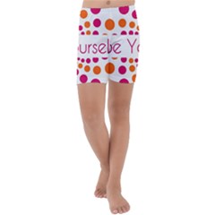 Be Yourself Pink Orange Dots Circular Kids  Lightweight Velour Capri Yoga Leggings by Ket1n9