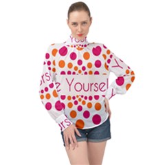 Be Yourself Pink Orange Dots Circular High Neck Long Sleeve Chiffon Top by Ket1n9