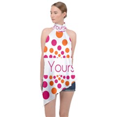 Be Yourself Pink Orange Dots Circular Halter Asymmetric Satin Top by Ket1n9