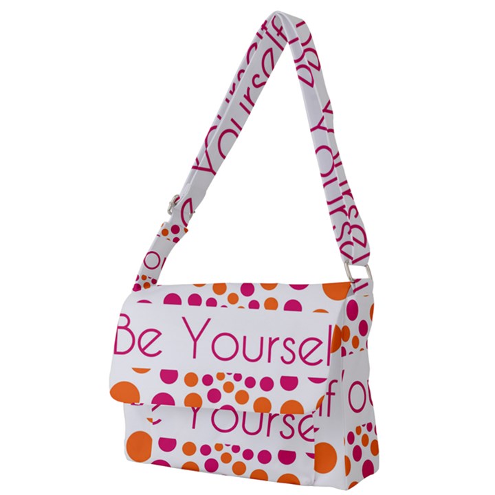 Be Yourself Pink Orange Dots Circular Full Print Messenger Bag (L)