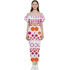 Be Yourself Pink Orange Dots Circular Bardot Ruffle Jumpsuit