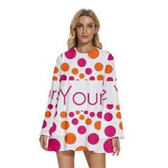 Be Yourself Pink Orange Dots Circular Round Neck Long Sleeve Bohemian Style Chiffon Mini Dress by Ket1n9