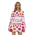 Be Yourself Pink Orange Dots Circular Round Neck Long Sleeve Bohemian Style Chiffon Mini Dress View1