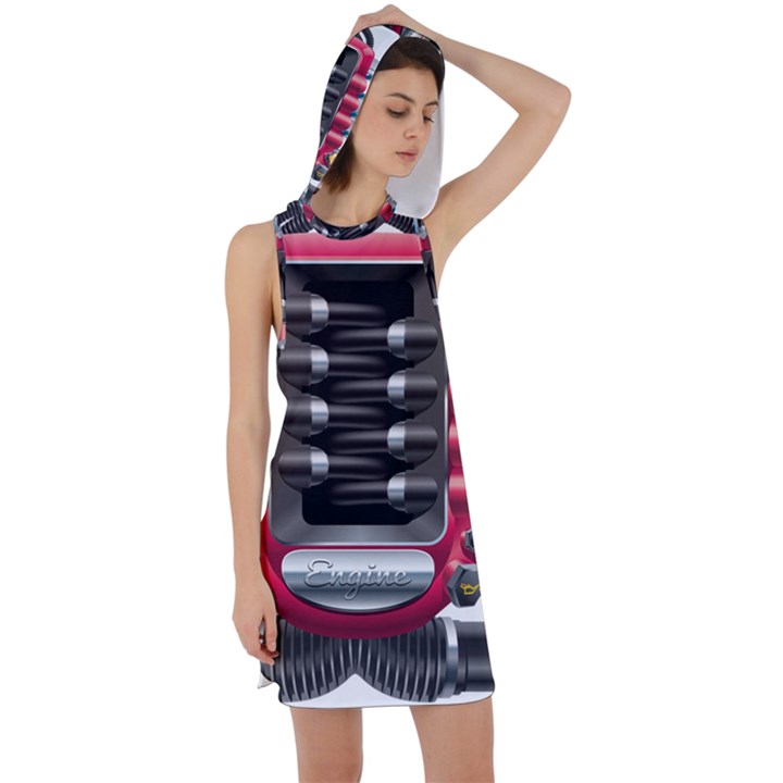 Car Engine Racer Back Hoodie Dress