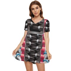 Car Engine Tiered Short Sleeve Babydoll Dress by Ket1n9