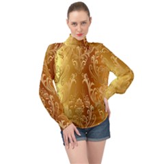 Golden Pattern Vintage Gradient Vector High Neck Long Sleeve Chiffon Top by Ket1n9