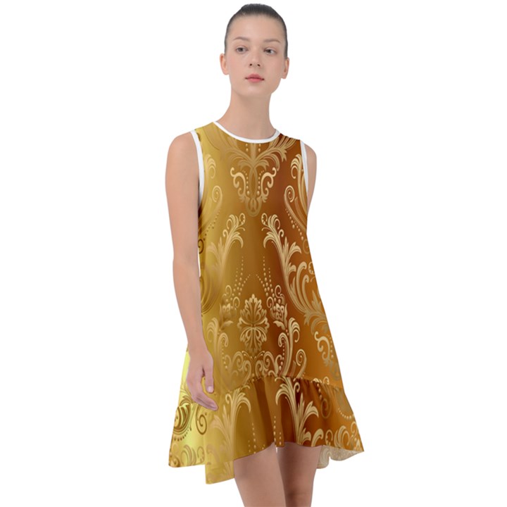 Golden Pattern Vintage Gradient Vector Frill Swing Dress