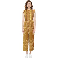 Golden Pattern Vintage Gradient Vector Women s Frill Top Chiffon Jumpsuit by Ket1n9