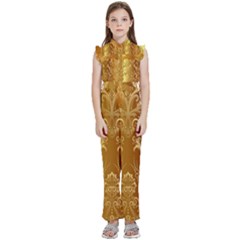 Golden Pattern Vintage Gradient Vector Kids  Sleeveless Ruffle Edge Band Collar Chiffon One Piece by Ket1n9