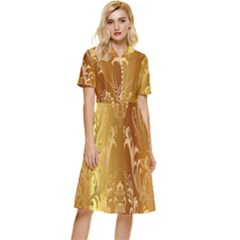 Golden Pattern Vintage Gradient Vector Button Top Knee Length Dress by Ket1n9