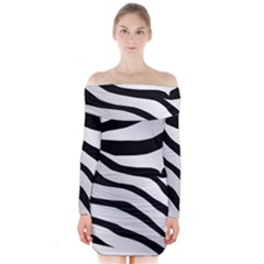 White Tiger Skin Long Sleeve Off Shoulder Dress by Ket1n9