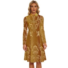 Golden Pattern Vintage Gradient Vector Long Sleeve Shirt Collar A-line Dress by Ket1n9