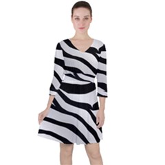 White Tiger Skin Quarter Sleeve Ruffle Waist Dress by Ket1n9