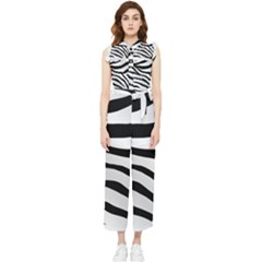 White Tiger Skin Women s Frill Top Chiffon Jumpsuit by Ket1n9