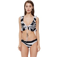 White Tiger Skin Low Cut Ruffle Edge Bikini Set by Ket1n9