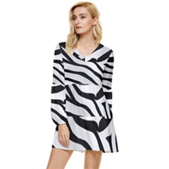 White Tiger Skin Tiered Long Sleeve Mini Dress by Ket1n9