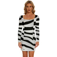 White Tiger Skin Long Sleeve Square Neck Bodycon Velvet Dress by Ket1n9