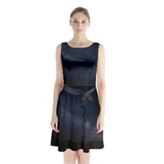 Cosmos-dark-hd-wallpaper-milky-way Sleeveless Waist Tie Chiffon Dress by Ket1n9