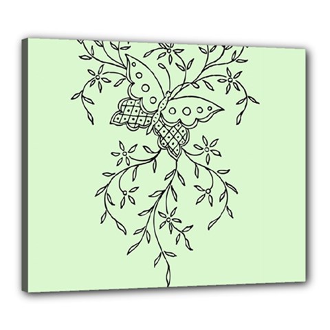 Illustration Of Butterflies And Flowers Ornament On Green Background Canvas 24  X 20  (stretched) by Ket1n9