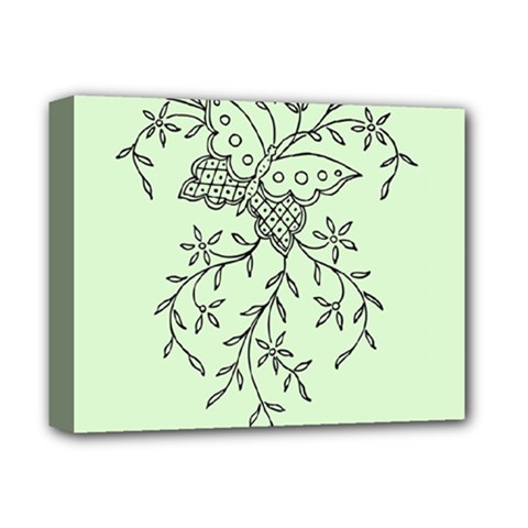 Illustration Of Butterflies And Flowers Ornament On Green Background Deluxe Canvas 14  X 11  (stretched) by Ket1n9