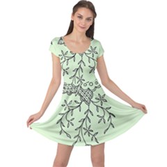 Illustration Of Butterflies And Flowers Ornament On Green Background Cap Sleeve Dress by Ket1n9