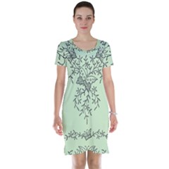 Illustration Of Butterflies And Flowers Ornament On Green Background Short Sleeve Nightdress by Ket1n9