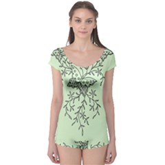 Illustration Of Butterflies And Flowers Ornament On Green Background Boyleg Leotard  by Ket1n9