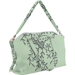 Illustration Of Butterflies And Flowers Ornament On Green Background Canvas Crossbody Bag by Ket1n9