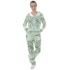 Illustration Of Butterflies And Flowers Ornament On Green Background Women s Tracksuit by Ket1n9