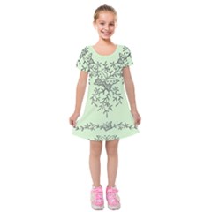 Illustration Of Butterflies And Flowers Ornament On Green Background Kids  Short Sleeve Velvet Dress by Ket1n9