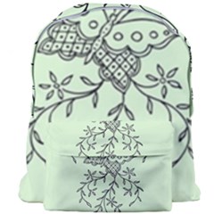 Illustration Of Butterflies And Flowers Ornament On Green Background Giant Full Print Backpack by Ket1n9