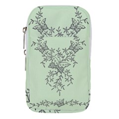 Illustration Of Butterflies And Flowers Ornament On Green Background Waist Pouch (small) by Ket1n9