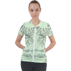 Illustration Of Butterflies And Flowers Ornament On Green Background Short Sleeve Zip Up Jacket by Ket1n9