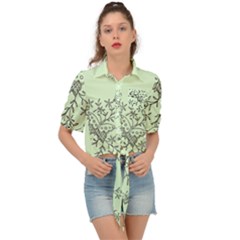 Illustration Of Butterflies And Flowers Ornament On Green Background Tie Front Shirt  by Ket1n9