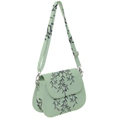 Illustration Of Butterflies And Flowers Ornament On Green Background Saddle Handbag by Ket1n9