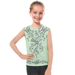 Illustration Of Butterflies And Flowers Ornament On Green Background Kids  Mesh Tank Top by Ket1n9