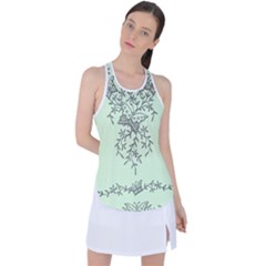 Illustration Of Butterflies And Flowers Ornament On Green Background Racer Back Mesh Tank Top by Ket1n9