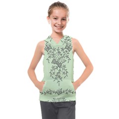 Illustration Of Butterflies And Flowers Ornament On Green Background Kids  Sleeveless Hoodie by Ket1n9