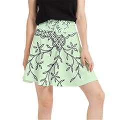 Illustration Of Butterflies And Flowers Ornament On Green Background Waistband Skirt by Ket1n9