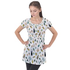 Insect Animal Pattern Puff Sleeve Tunic Top by Ket1n9