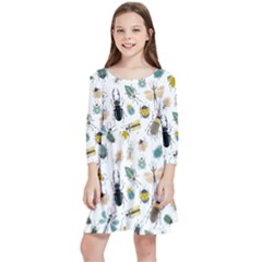 Insect Animal Pattern Kids  Quarter Sleeve Skater Dress by Ket1n9