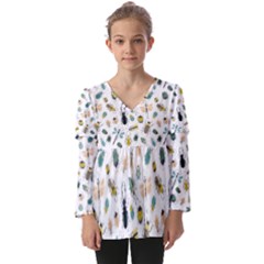 Insect Animal Pattern Kids  V Neck Casual Top by Ket1n9