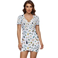 Insect Animal Pattern Low Cut Cap Sleeve Mini Dress by Ket1n9